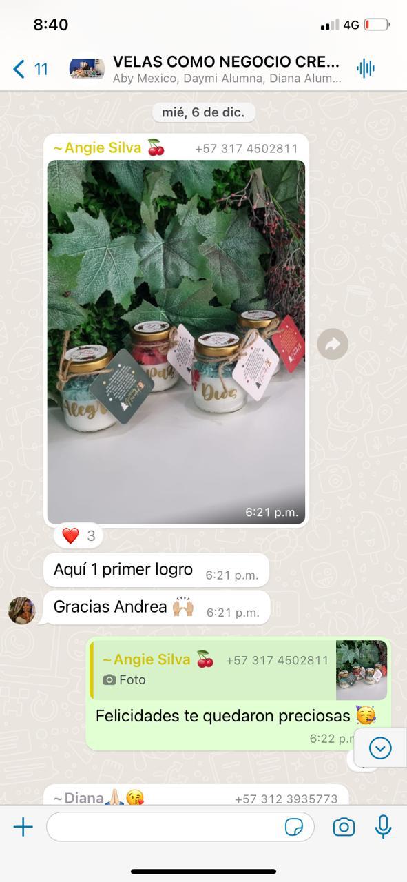 Chat de Whatsapp de Alumna de Velas 5